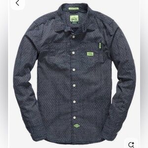 Superdry Men's Black and Green Patterned Shirt